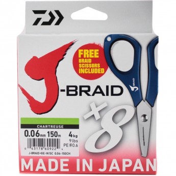 Шнур DAIWA J-Braid X8E-W/SC 0,06мм 150м chartreuse + ножницы Шнур DAIWA J-Braid X8E-W/SC 0,06мм 150м chartreuse + ножницы